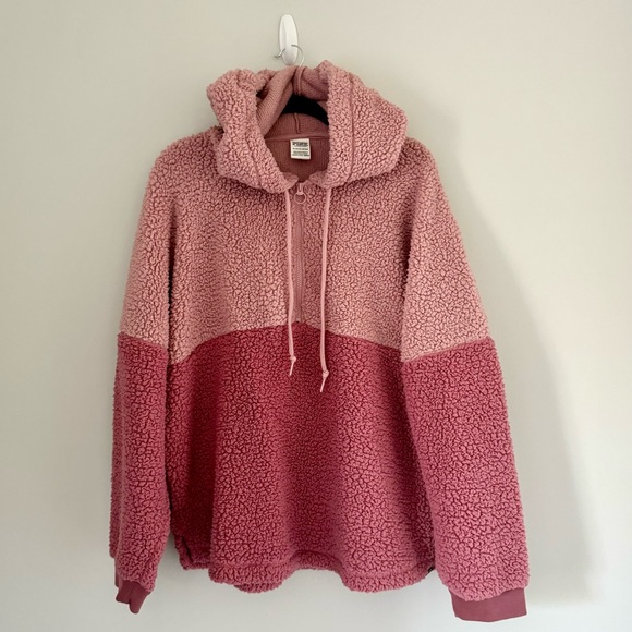 PINK Victoria's Secret Varsity Sherpa Half-zip Pullover Rose Pink - Picture 3 of 11